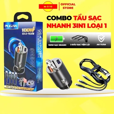Tẩu Sạc Nhanh Ô Tô 100W Combo 3in1 - Sạc Siêu Tốc, Phụ Kiện Cao Cấp TSN002 Giá Ưu Đãi 129k