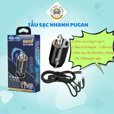 Tẩu sạc nhanh ô tô 100W kèm dây 3 đầu ra, cáp bọc dù, giá ưu đãi 232.000 VND