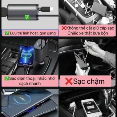 Tẩu Sạc Nhanh Ô Tô 120W 4 trong 1 USB và Type‑C Tích Hợp Sạc Rút Gọn Hỗ Trợ Sạc Nhanh Mộc Lan Yêu Xe 9