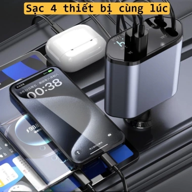 Tẩu Sạc Nhanh Ô Tô 120W 4in1 USB-C Lightning – Sạc Siêu Nhanh, Giá 155k