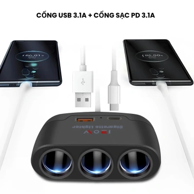Tẩu Sạc Nhanh Ô Tô 120W 5 trong 1 USB Type C + 3 Cổng Giá Ưu Đãi 69.000₫