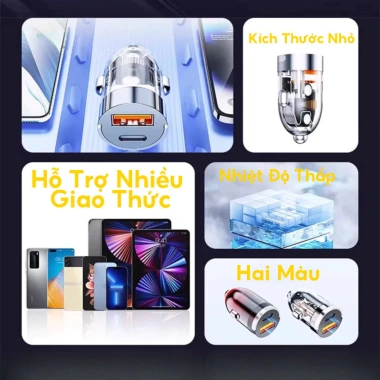 Tẩu sạc nhanh ô tô 120W - Chip thông minh, USB/Type-C kép, tự ngắt an toàn, phù hợp mọi xe