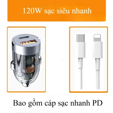 Tẩu sạc nhanh ô tô 120W - Chip thông minh, USB/Type-C kép, tự ngắt an toàn, phù hợp mọi xe