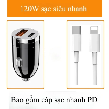 Tẩu sạc nhanh ô tô 120W - Chip thông minh, USB/Type-C kép, tự ngắt an toàn, phù hợp mọi xe