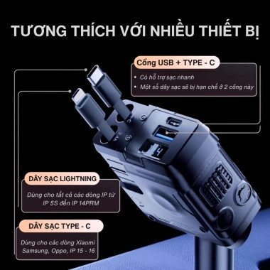 Tẩu sạc nhanh ô tô 120W DIBESMART 4 trong 1 - Sạc đa thiết bị, giá 259.000 VND
