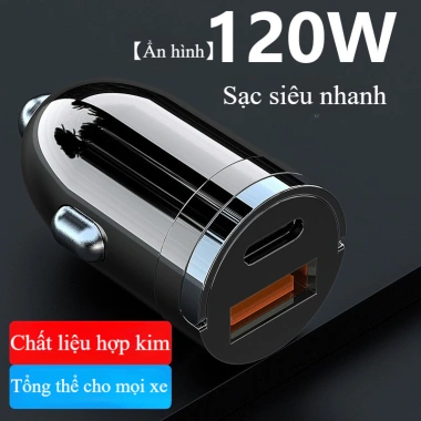 Tẩu sạc nhanh ô tô 120W USB+Type‑C, chip thông minh, phù hợp mọi xe