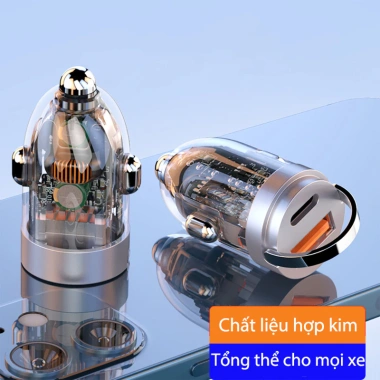 Tẩu sạc nhanh ô tô 120W USB+Type‑C, chip thông minh, phù hợp mọi xe