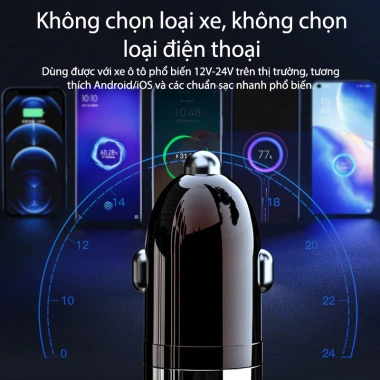 Tẩu sạc nhanh ô tô 120W USB+Type‑C, chip thông minh, phù hợp mọi xe