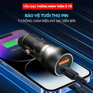 Tẩu sạc nhanh ô tô 38W an toàn, 2 cổng USB và Type-C, sạc mọi thiết bị 80.000₫ 4