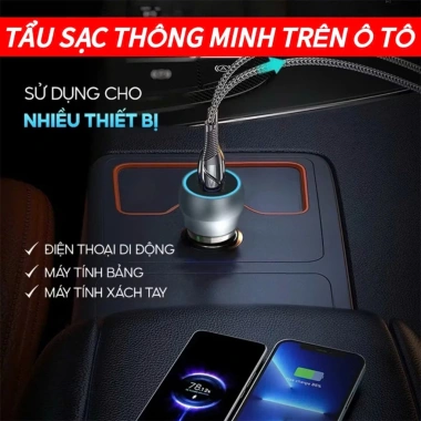 Tẩu sạc nhanh ô tô 38W an toàn, 2 cổng USB và Type-C, sạc mọi thiết bị 80.000₫ 5