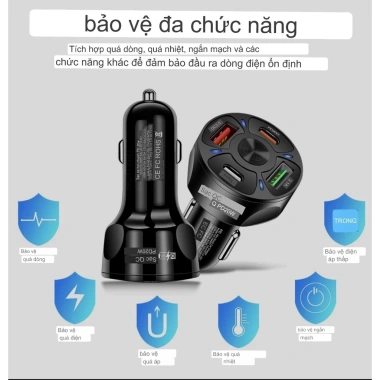 Tẩu sạc nhanh ô tô 4 cổng USB Type C PD20W QC3.0 - Sạc đồng thời, chỉ 35.000₫
