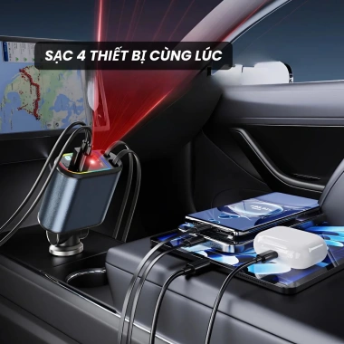 Tẩu Sạc Nhanh Ô tô 4in1 120W Starry Sky Type-C/Lightning có Đèn Chiếu Sáng - Giá 164.700₫
