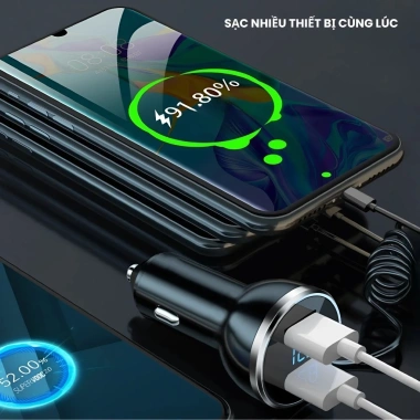 Tẩu sạc nhanh ô tô 5in1 100W Type-C + USB - Dây 3 đầu sạc đồng thời 5 thiết bị 3 Tẩu sạc nhanh ô tô 5in1 100W Type-C + USB - Dây 3 đầu sạc đồng thời 5 thiết bị 3
