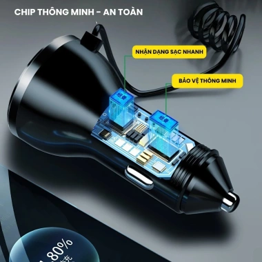 Tẩu sạc nhanh ô tô 5in1 100W Type-C + USB - Dây 3 đầu sạc đồng thời 5 thiết bị