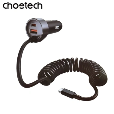Tẩu sạc nhanh ô tô 65W Choetech TC30 dây cáp lò xo Type-C giảm còn 299.000₫