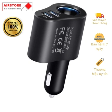 Tẩu Sạc Nhanh Ô Tô Chính Hãng: 2 USB + 1 Tẩu Tròn, Giá 45.000₫ 2
