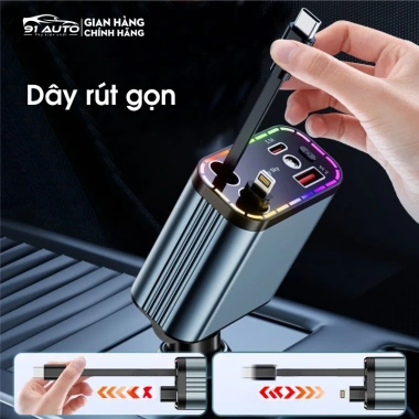 Tẩu sạc nhanh ô tô dây rút Type‑C 120W + Lightning 15W, USB & đèn chiếu trần – Giá 250.000₫ 5 Tẩu sạc nhanh ô tô dây rút Type‑C 120W + Lightning 15W, USB & đèn chiếu trần – Giá 250.000₫ 5
