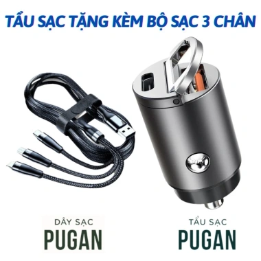 Tẩu sạc nhanh ô tô PUGAN 100W, cắm âm nguồn, 2 USB & TYPE‑C, giá 132.300₫