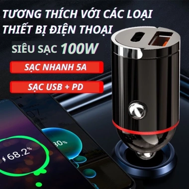 Tẩu sạc nhanh ô tô PUGAN 100W, cắm âm nguồn, 2 USB & TYPE‑C, giá 132.300₫