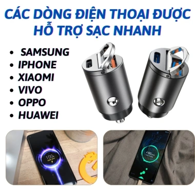 Tẩu sạc nhanh ô tô PUGAN 100W, cắm âm nguồn, 2 USB & TYPE‑C, giá 132.300₫