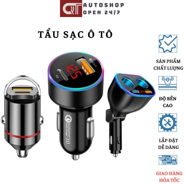 Tẩu sạc nhanh ô tô QC3 PD 2 cổng USB Type C - Auto247, giảm còn 35.000₫