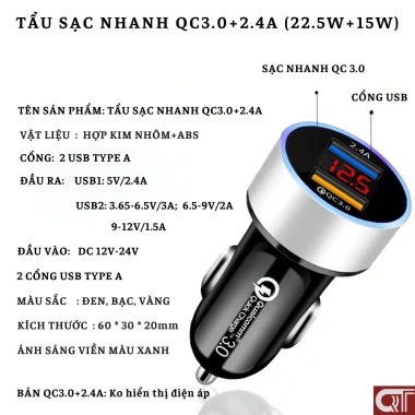 Tẩu sạc nhanh ô tô QC3 PD 2 cổng USB Type C - Auto247, giảm còn 35.000₫ 8 Tẩu sạc nhanh ô tô QC3 PD 2 cổng USB Type C - Auto247, giảm còn 35.000₫ 8