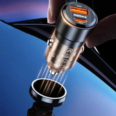Tẩu sạc nhanh ô tô REMAX RCC360 75W 2 cổng USB/Type‑C đèn báo sạc 2 thiết bị