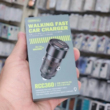 Tẩu sạc nhanh ô tô REMAX RCC360 75W 2 cổng USB/Type‑C đèn báo sạc 2 thiết bị