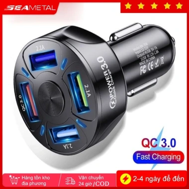 Tẩu sạc nhanh ô tô SEAMETAL 4 cổng QC3.0 PD 66W có đèn LED - Giá ưu đãi 79.739₫
