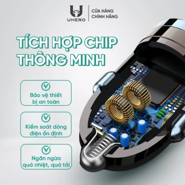 Tẩu sạc nhanh ô tô UHERO 48W - 2 cổng USB Type-C, chip TSN, giảm giá 176.250 VND