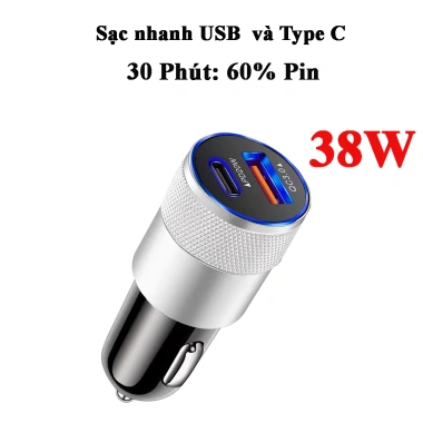 Tẩu sạc nhanh ô tô USB Type-C PD QC3.0 38W siêu nhỏ 5 bảo vệ SL038 - Giá 40.000₫