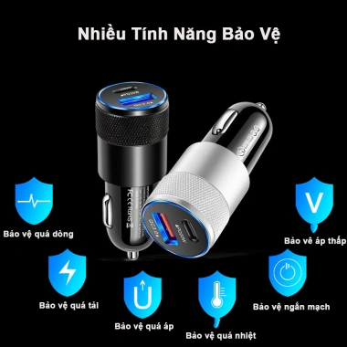 Tẩu sạc nhanh ô tô USB Type-C PD QC3.0 38W siêu nhỏ 5 bảo vệ SL038 - Giá 40.000₫