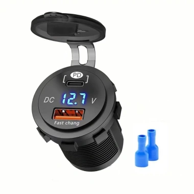 Tẩu sạc nhanh ô tô xe máy 2 cổng USB Type C chống nước, chống bụi, hiển thị điện áp - SL010, sạc mọi điện thoại nhanh