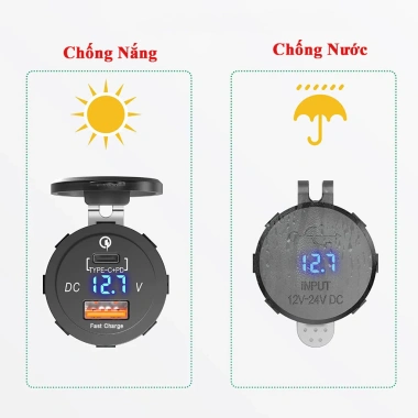 Tẩu sạc nhanh ô tô xe máy 2 cổng USB Type C chống nước, chống bụi, hiển thị điện áp - SL010, sạc mọi điện thoại nhanh 6