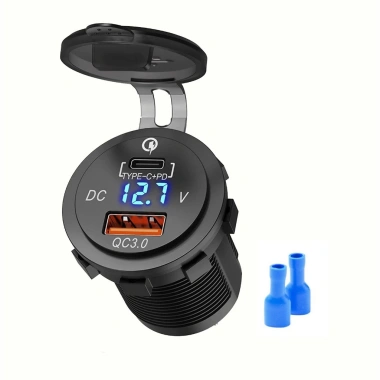 Tẩu sạc nhanh ô tô xe máy 2 cổng USB Type C chống nước, chống bụi, hiển thị điện áp - SL010, sạc mọi điện thoại nhanh 10