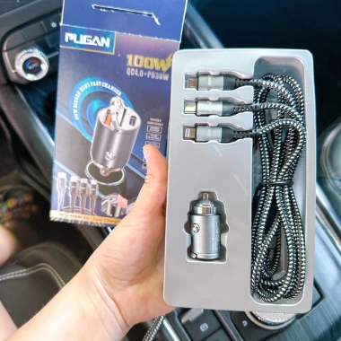 Tẩu sạc nhanh PUGAN 100W QC 4.0 cho ô tô - 2 cổng USB và Type-C, sạc siêu nhanh 125k