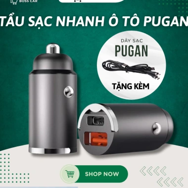 Tẩu sạc nhanh PUGAN 100W QC 4.0 cho ô tô - 2 cổng USB và Type-C, sạc siêu nhanh 125k