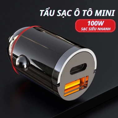 Tẩu sạc nhanh PUGAN 100W QC 4.0 cho ô tô - 2 cổng USB và Type-C, sạc siêu nhanh 125k
