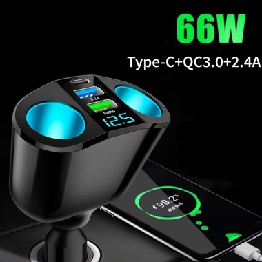 Tẩu Sạc Nhanh QC3.0 66W USB Type C LED Kỹ Thuật Số - Siêu Tiết Kiệm cho Xe Hơi