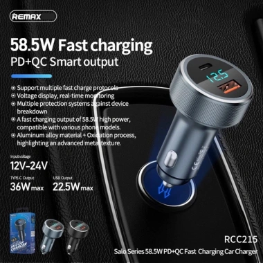 Tẩu sạc nhanh Remax RCC215 ô tô LCD báo dòng PD 36W QC 22.5W nhiều màu 139.000₫