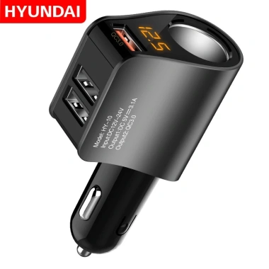 Tẩu Sạc Ô Tô 2 USB + Type‑C PD 18W, Chia 2 Lỗ Thuốc, Màn Hình Điện Áp, QC3.0 Bicar
