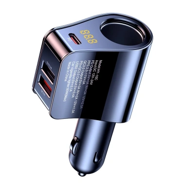 Tẩu Sạc Ô Tô 2 USB + Type‑C PD 18W, Chia 2 Lỗ Thuốc, Màn Hình Điện Áp, QC3.0 Bicar