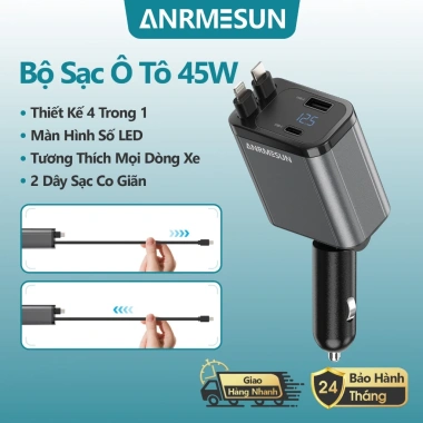 Tẩu sạc ô tô 4 trong 1 ANRMESUN 45W – Sạc nhanh USB-C 12-24V, màn hình hiển thị, giá ưu đãi