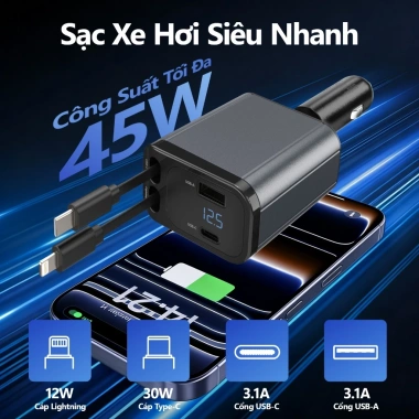 Tẩu sạc ô tô 4 trong 1 ANRMESUN 45W – Sạc nhanh USB-C 12-24V, màn hình hiển thị, giá ưu đãi 3 Tẩu sạc ô tô 4 trong 1 ANRMESUN 45W – Sạc nhanh USB-C 12-24V, màn hình hiển thị, giá ưu đãi 3