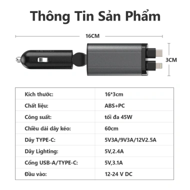 Tẩu sạc ô tô 4 trong 1 ANRMESUN 45W – Sạc nhanh USB-C 12-24V, màn hình hiển thị, giá ưu đãi 9 Tẩu sạc ô tô 4 trong 1 ANRMESUN 45W – Sạc nhanh USB-C 12-24V, màn hình hiển thị, giá ưu đãi 9