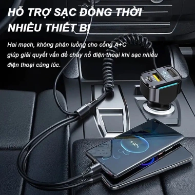 Tẩu Sạc Ô Tô 65W Cáp Lò Xo - Sạc Nhanh Đa Năng, Đèn LED, Tương Thích Điện Thoại & Máy Tính Bảng, Giá 175k 3