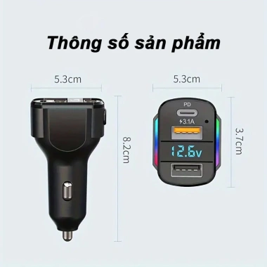 Tẩu Sạc Ô Tô 65W Cáp Lò Xo - Sạc Nhanh Đa Năng, Đèn LED, Tương Thích Điện Thoại & Máy Tính Bảng, Giá 175k 8