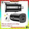 Tẩu sạc ô tô Baseus 30W PD QC3.0 2 cổng 5A - Siêu nhanh, chống cháy, LED