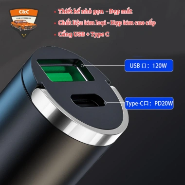 Tẩu sạc ô tô cao cấp USB + Type-C nhanh 25W-200W - An toàn, giảm còn 85.000 VND