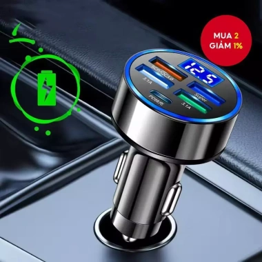 Tẩu Sạc Ô Tô PD QC3.0, 4 Cổng USB, Màn Hình LED Hiển Thị - Sạc Đa Năng Xe Hơi 3